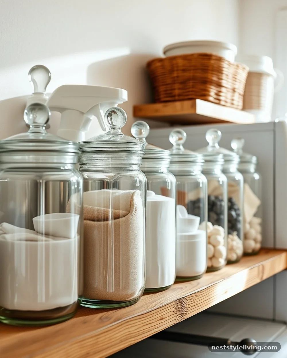 Glass Apothecary Jars - 23 Farmhouse Laundry Room Ideas for a Cozy Space
