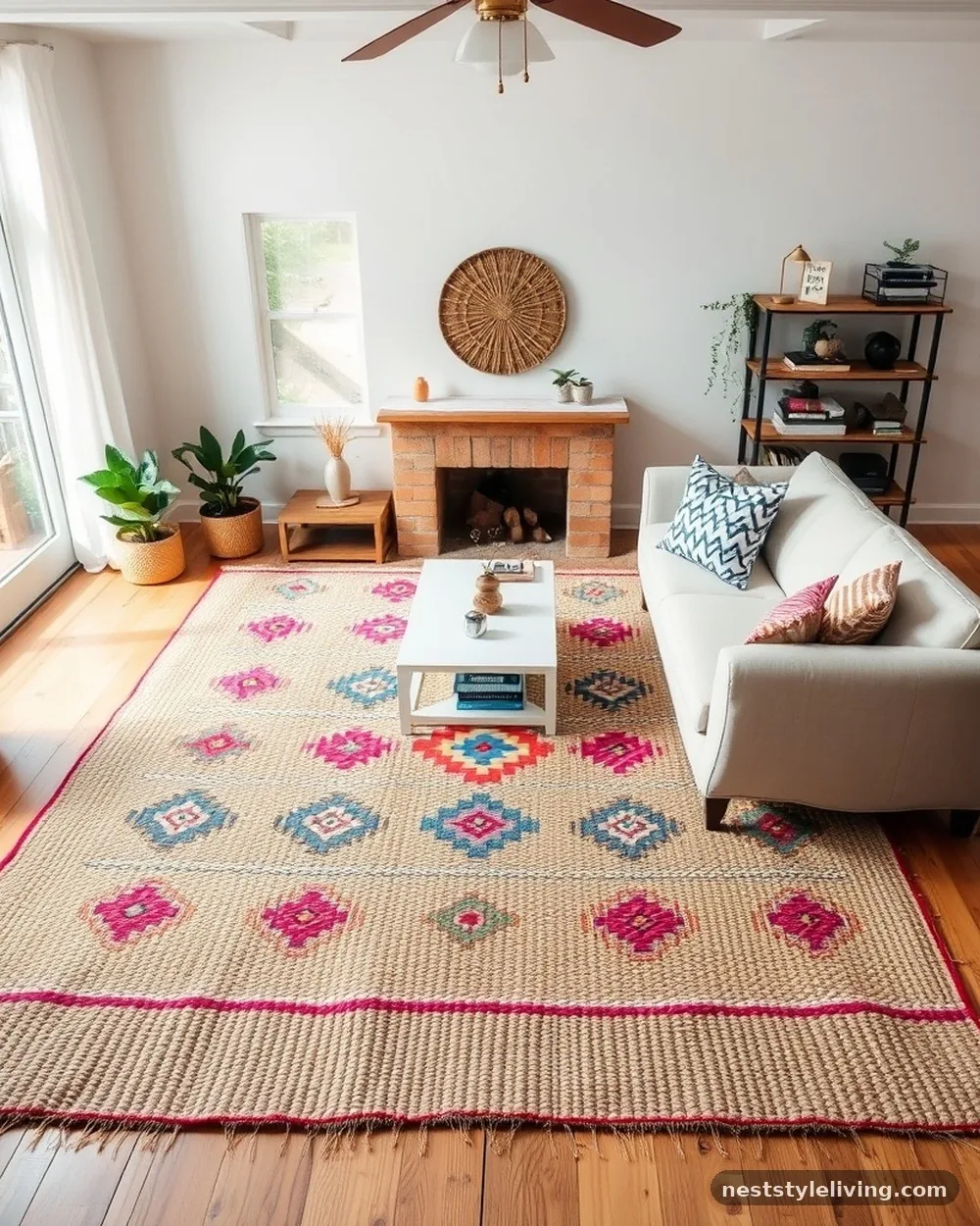 Patterned Kilim Rug - 22 Boho Living Room Ideas That Look Designer Approved