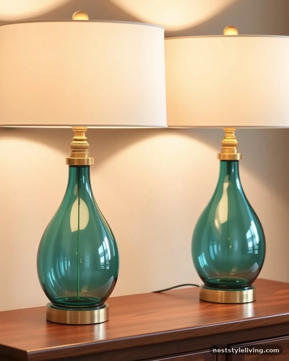 Teal Blue Glass Table Lamps - 19 Blue Living Room Ideas That Make a Bold Statement