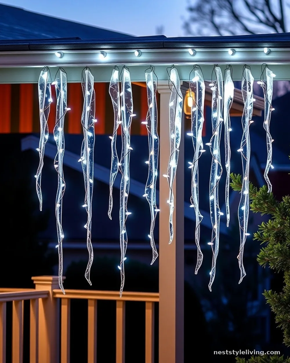 Cascading Icicle Light Curtains - 20 Outdoor Christmas Decorations to Brighten Your Yard
