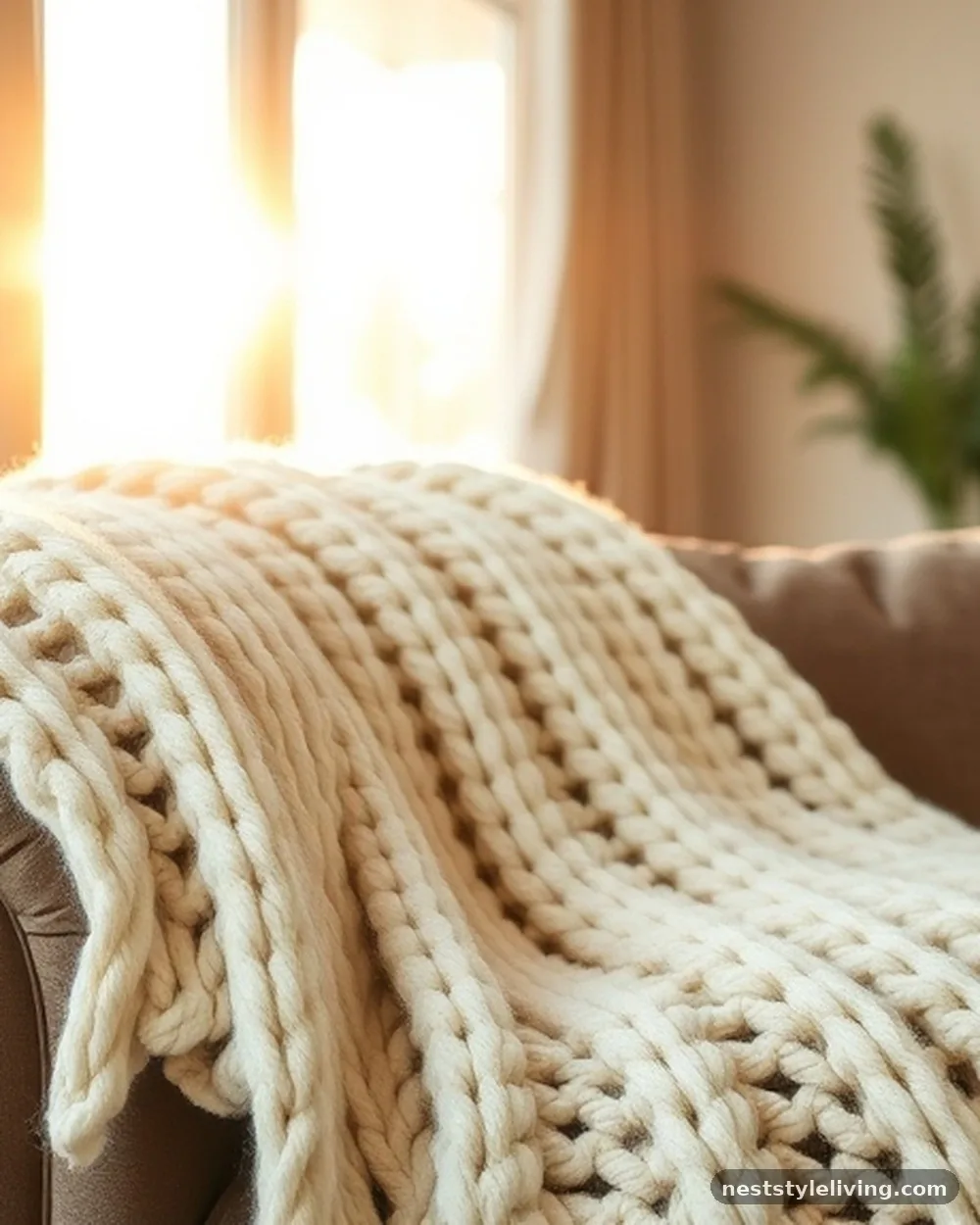 Chunky Knit Wool Blankets - 20 Christmas Living Room Ideas for a Cozy Home