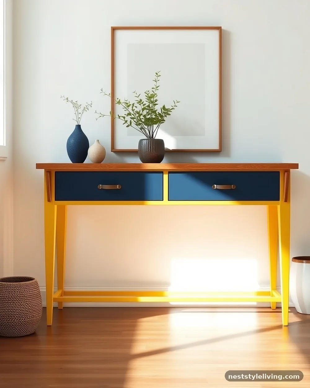 Color-Blocked Entryway Consoles - 16 Colorful Apartment Decor Ideas That Feel Fun