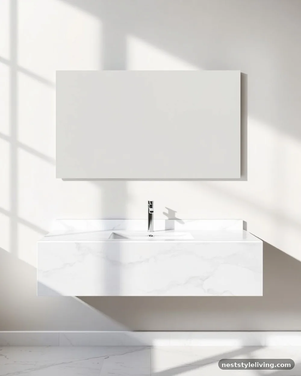 Floating Marble Vanity - 23 Half Bathroom Design Ideas That Make a Big Impact