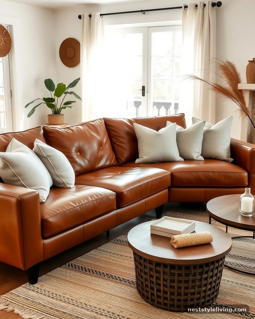 Low-Profile Leather Sofa - 22 Boho Living Room Ideas That Look Designer Approved