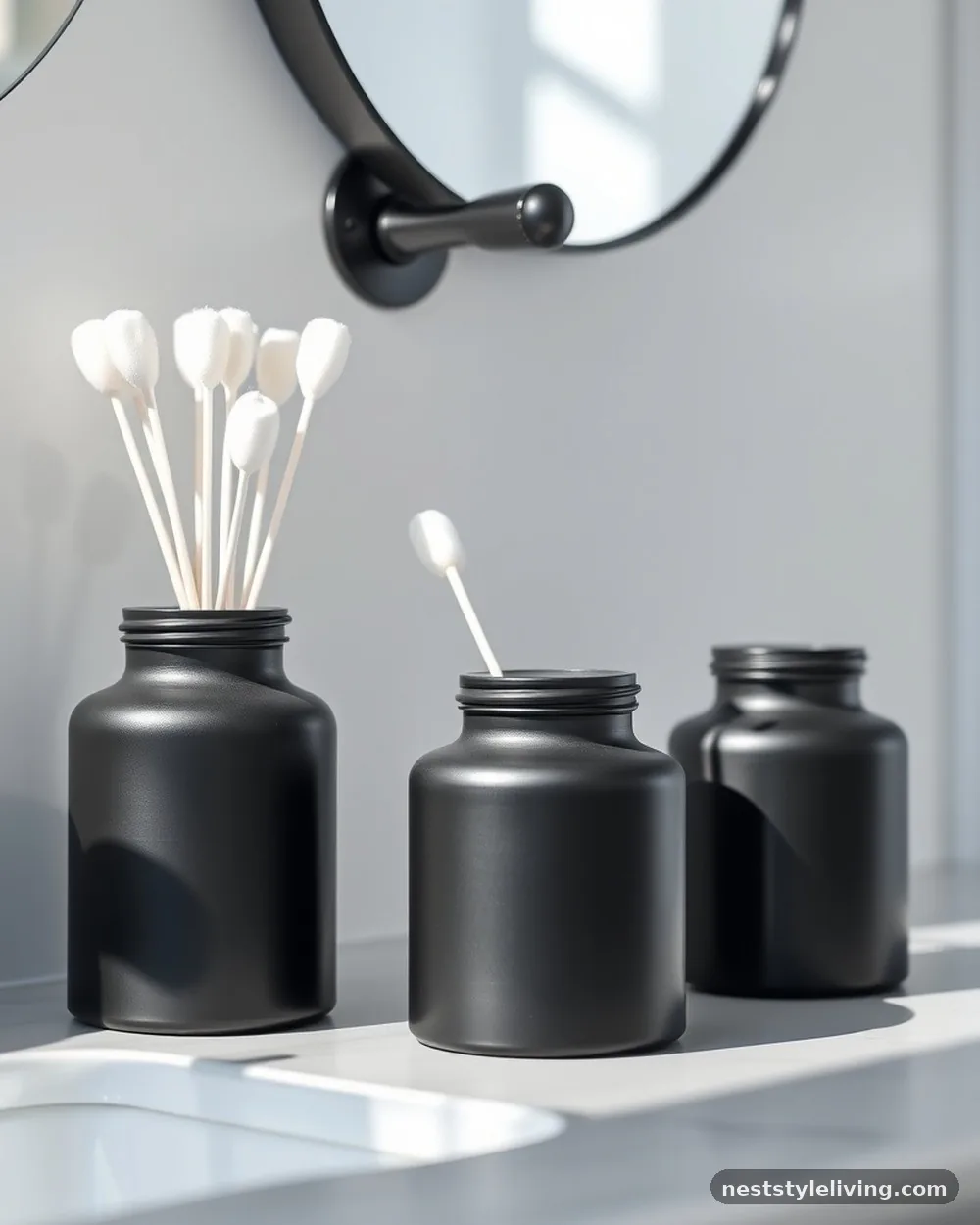 Matte Black Metal Apothecary Jars - 18 Bathroom Counter Decor Ideas for an Instant Glow-Up