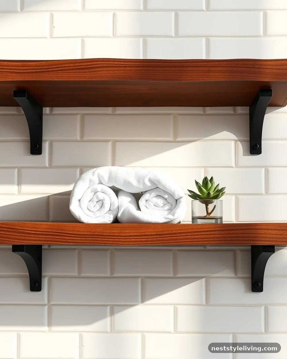 Reclaimed Wood Floating Shelves - 20 Modern Farmhouse Bathroom Ideas to Copy Now