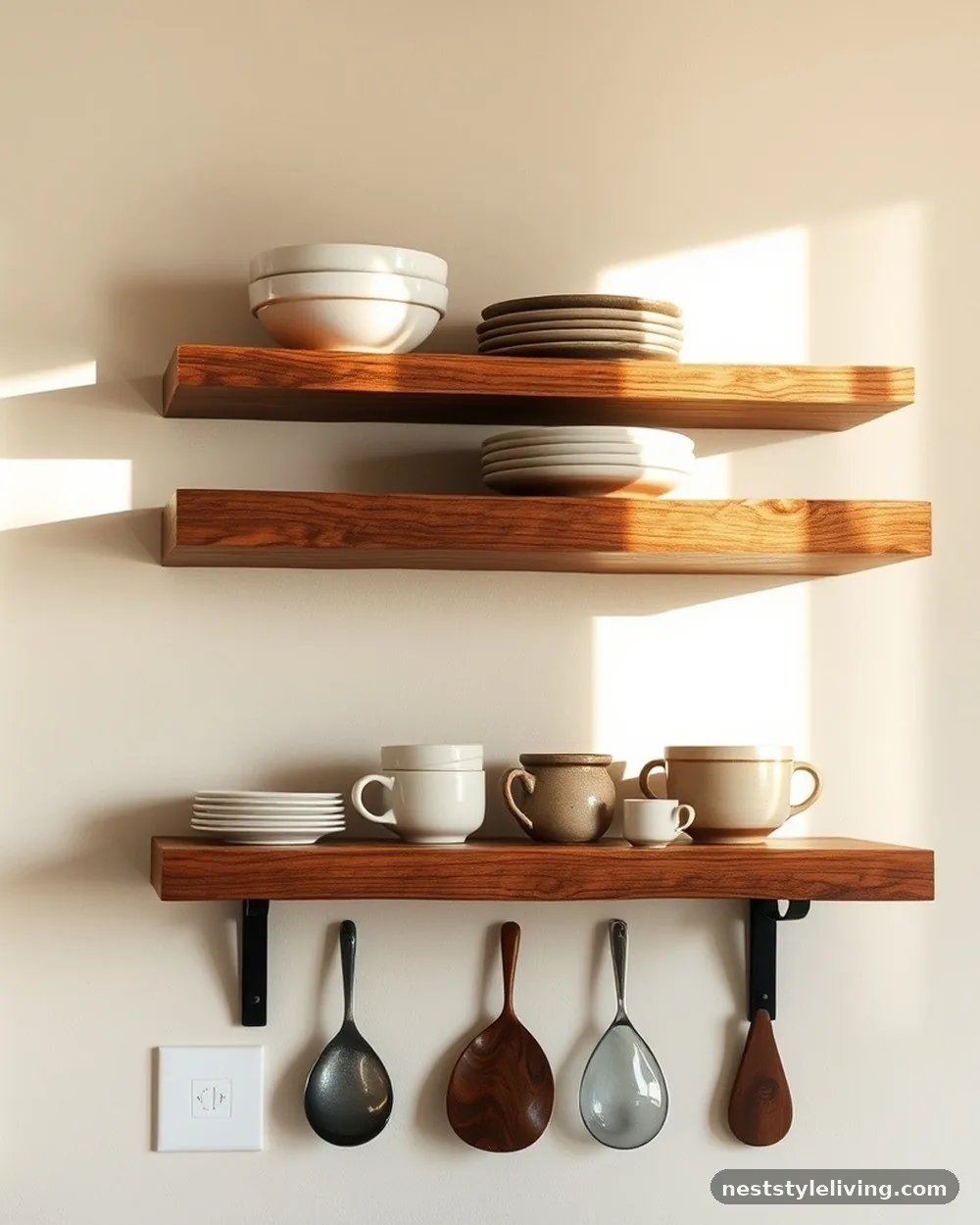 Reclaimed Wood Open Shelving - 23 Farmhouse Cottage Kitchen Ideas for Timeless Charm