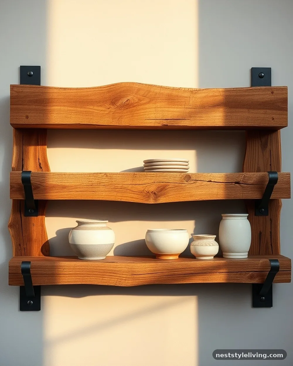 Reclaimed Wood Open Shelving - 20 Earthy Cottage Decor Ideas for a Calm Cozy Home