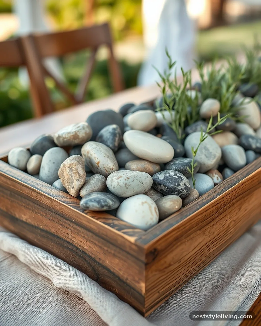 River Stone and Pebble Centerpieces - 16 Nature Inspired Table Ideas to Bring the Outdoors In