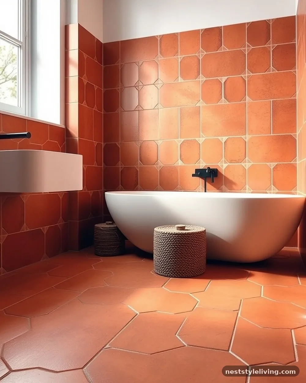 Terracotta Floor Tiles - 20 Boho Bathroom Ideas for a Soft Relaxed Retreat