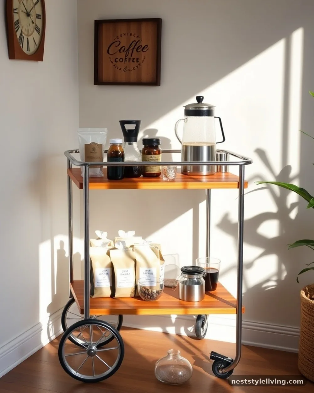 Tiered Rolling Bar Cart - 21 Coffee Bar at Home Ideas for a Stylish Cozy Space