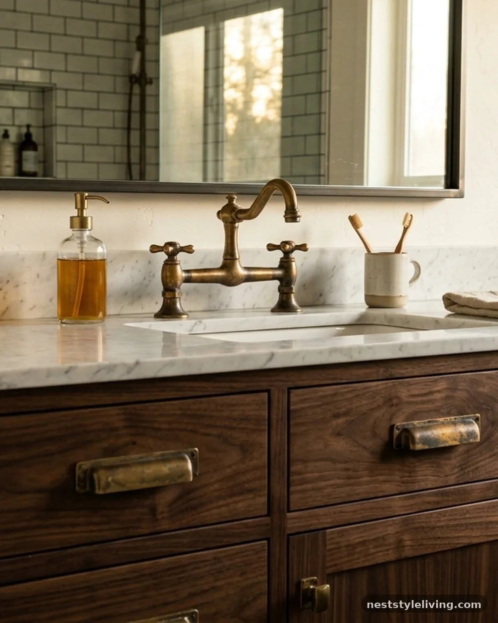 Unlacquered Brass Hardware - 17 Guest Bathroom Design Ideas That Feel Luxurious at Home