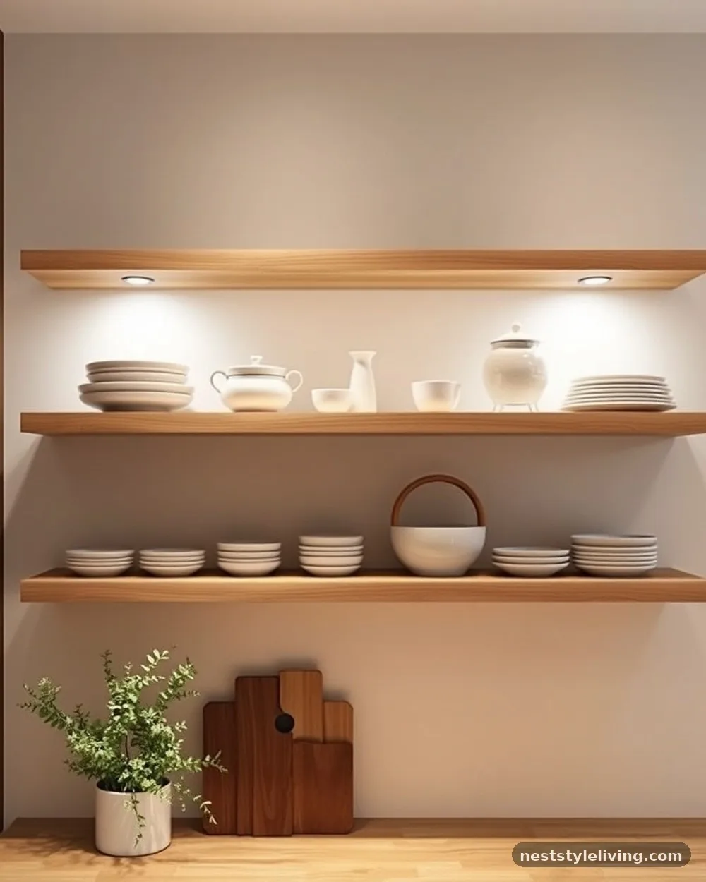 White Oak Floating Shelves - 15 Warm Neutral Kitchen Ideas for a Cozy Stylish Look