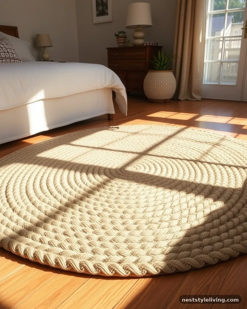Woven Jute Area Rugs - 14 Cozy Farmhouse Bedroom Ideas You'll Want to Copy