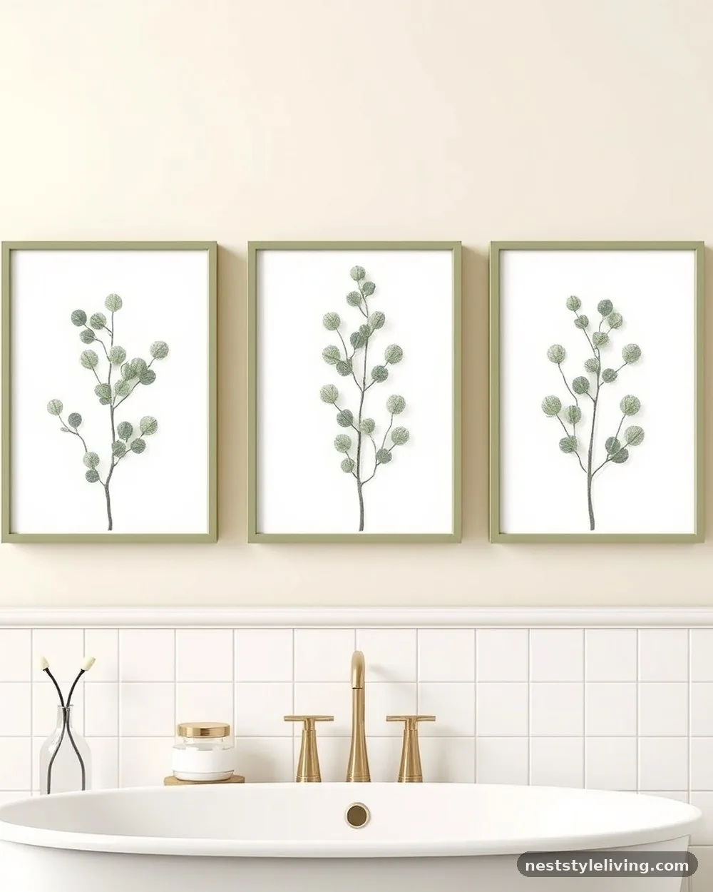 Eucalyptus-Infused Green Wall Art - 22 Green Bathroom Ideas for a Fresh, Serene Space