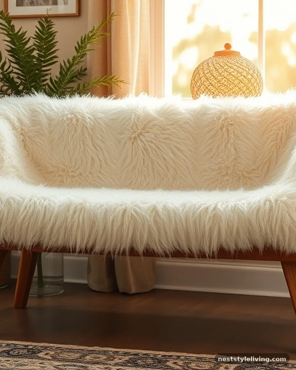 Faux Fur Bench Covers - 20 Christmas Living Room Ideas for a Cozy Home