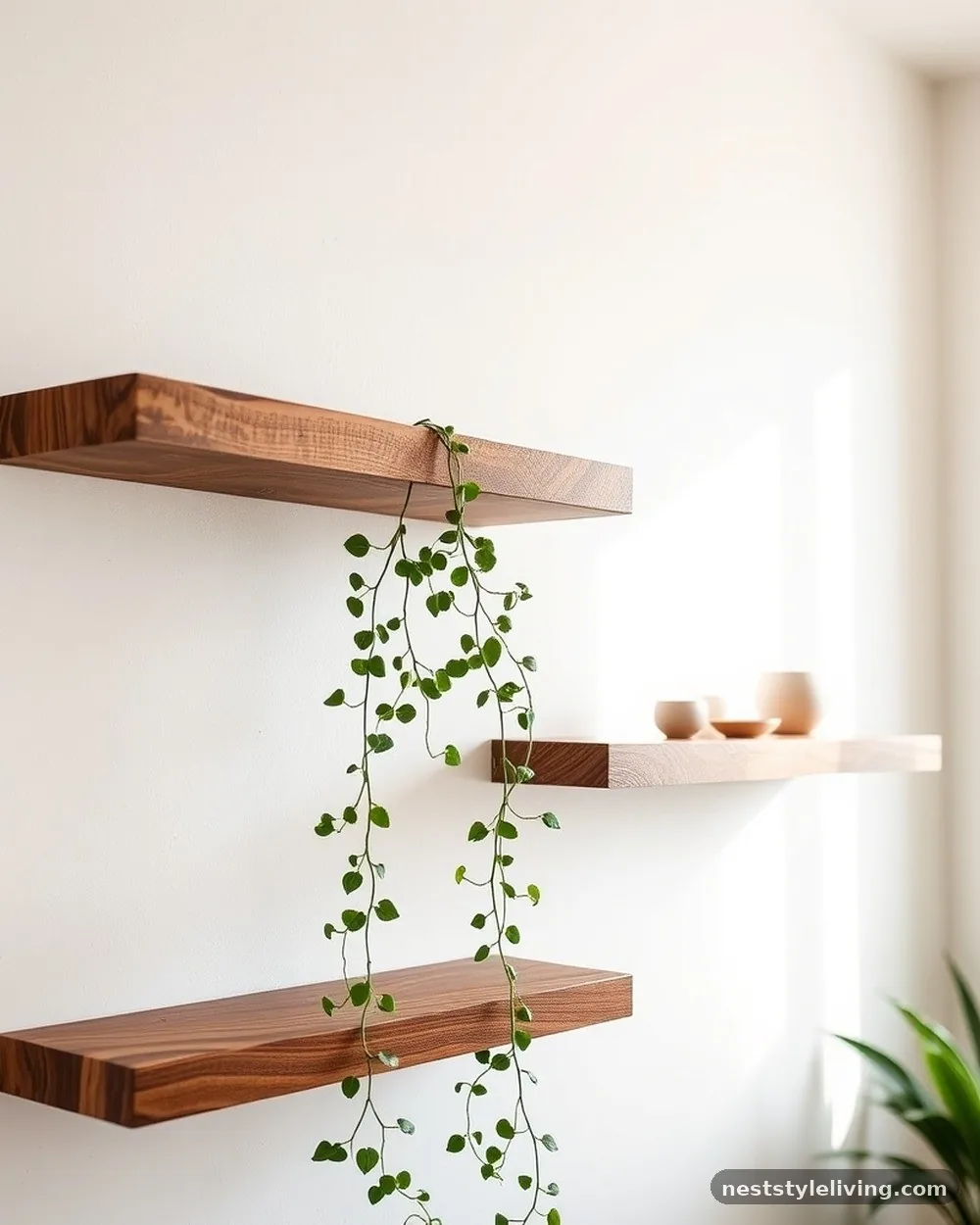 Floating Wood Shelves - 22 Boho Living Room Ideas That Look Designer Approved