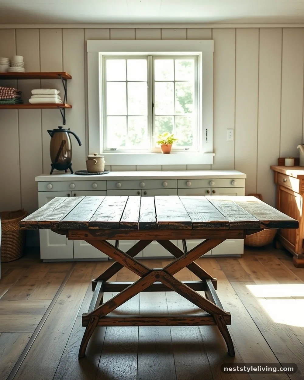 Distressed Wooden Folding Table - 23 Farmhouse Laundry Room Ideas for a Cozy Space