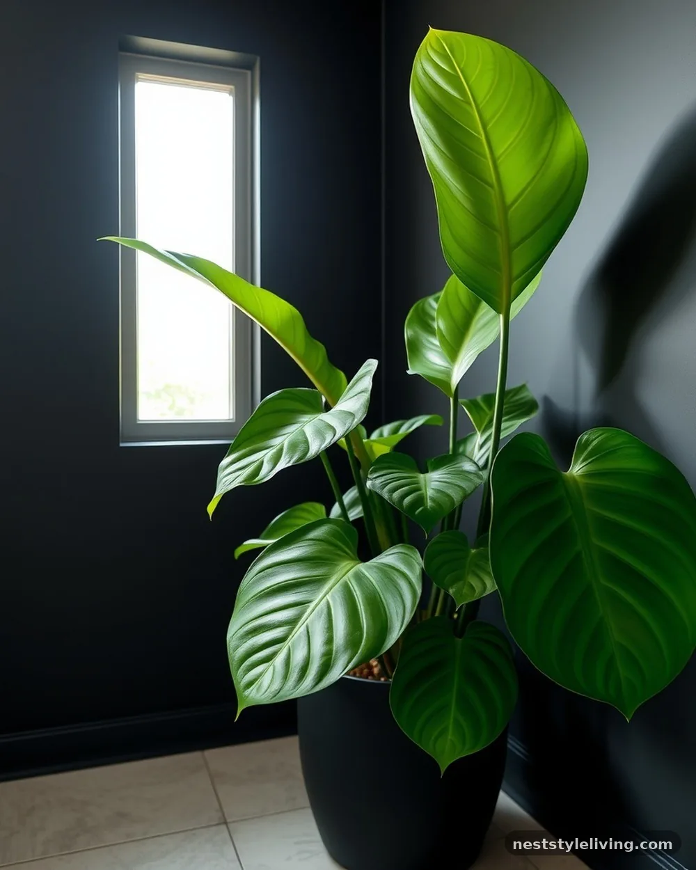 Large-Leaf Tropical Plants - 21 Dark Moody Bathroom Ideas for a Dramatic Look