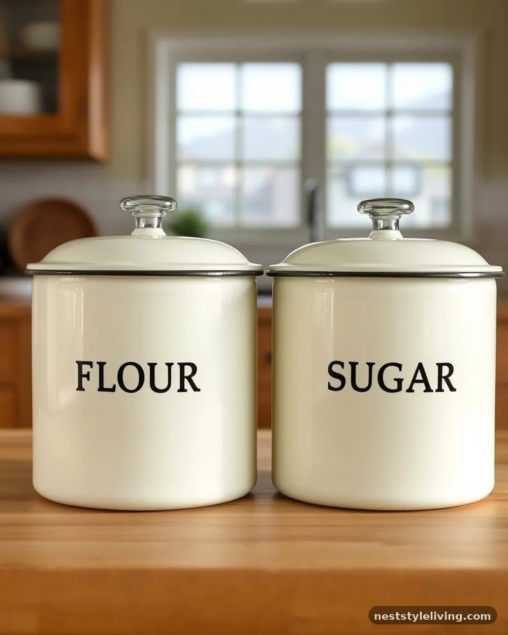 Enamelware Storage Containers - 23 Farmhouse Cottage Kitchen Ideas for Timeless Charm