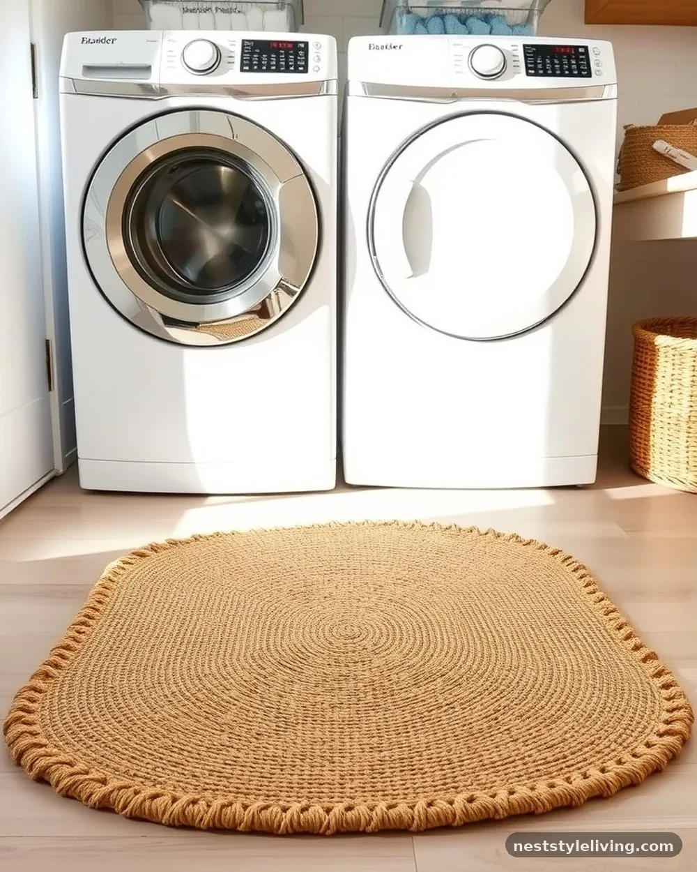 Neutral-Toned Area Rug - 23 Farmhouse Laundry Room Ideas for a Cozy Space