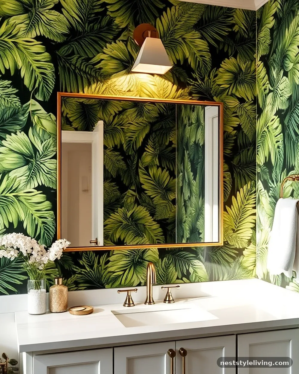 Botanical Wallpaper Accents - 22 Green Bathroom Ideas for a Fresh, Serene Space