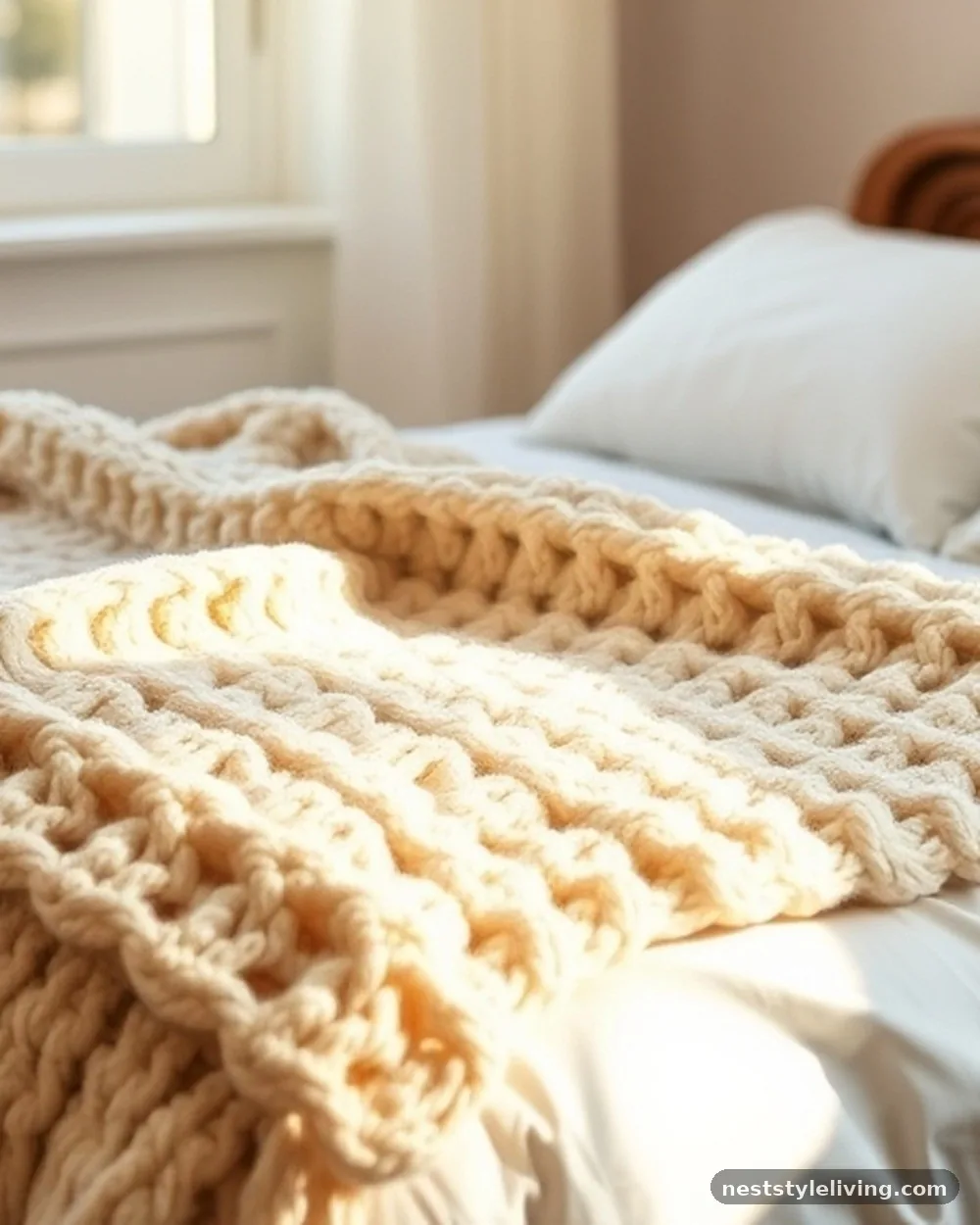 Chunky Knit Wool Blanket at the Foot of the Bed - 17 Christmas Bedroom Decor Ideas for a Cozy Holiday