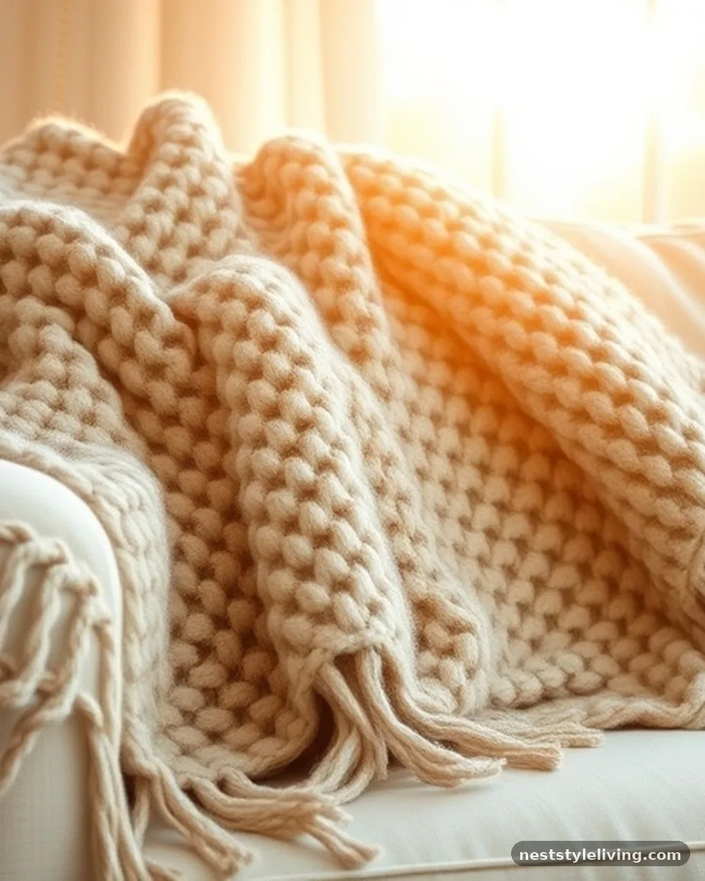 Chunky Knit Wool Throws - 18 White Living Room Ideas That Feel Warm & Inviting