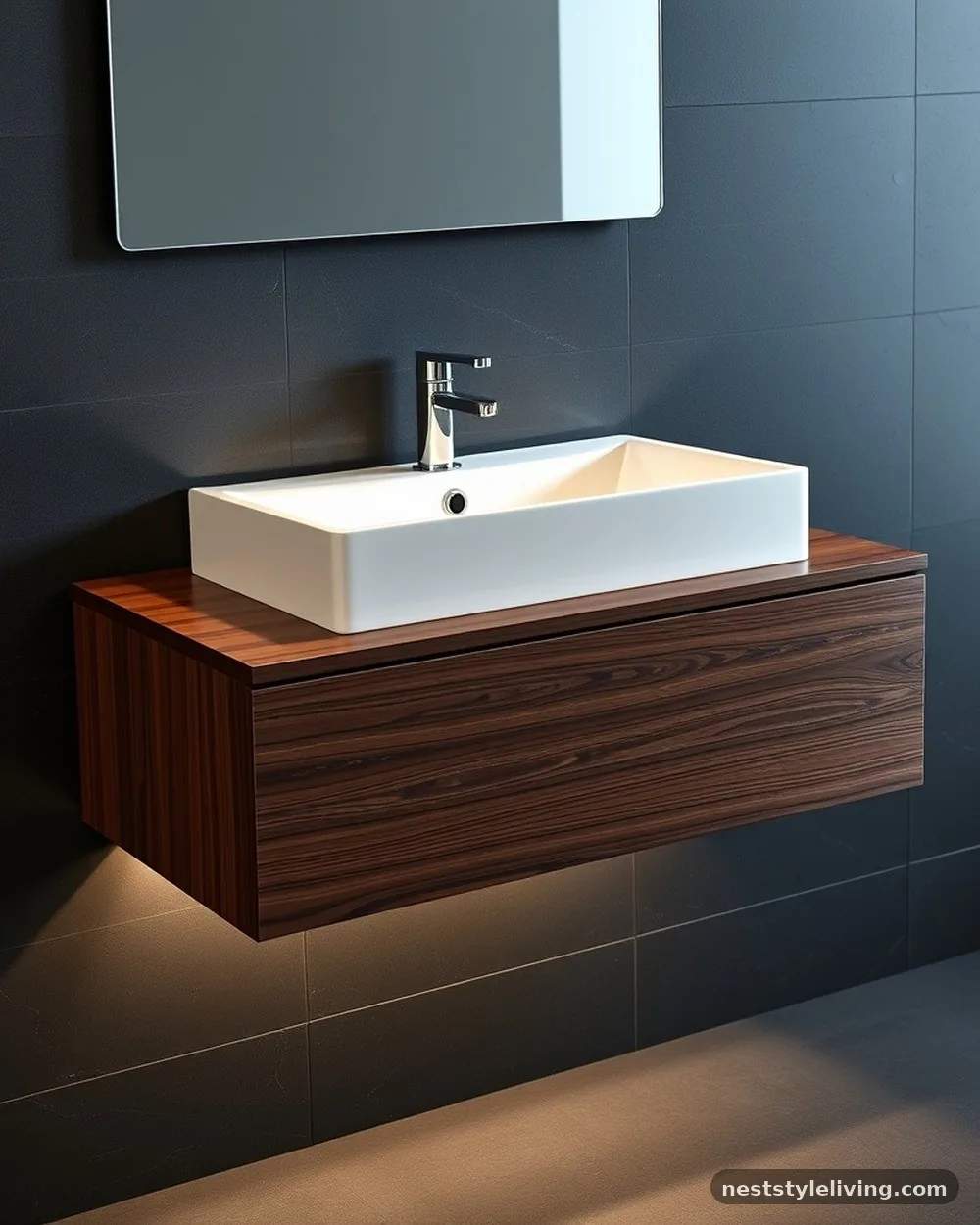 Dark Walnut Floating Vanity - 21 Dark Moody Bathroom Ideas for a Dramatic Look