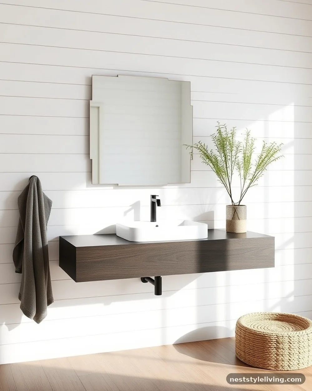 Floating Black Oak Vanity - 14 Black and White Bathroom Ideas That Look Timeless
