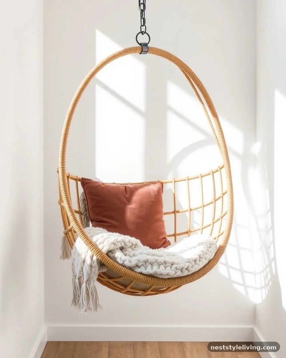 Hanging Rattan Egg Chairs - 21 Boho Apartment Ideas for a Cozy Soulful Space