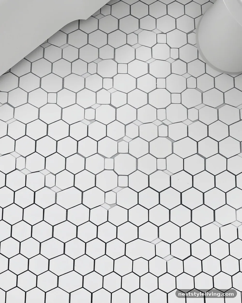 Hexagonal Floor Tiles - 20 Modern Farmhouse Bathroom Ideas to Copy Now