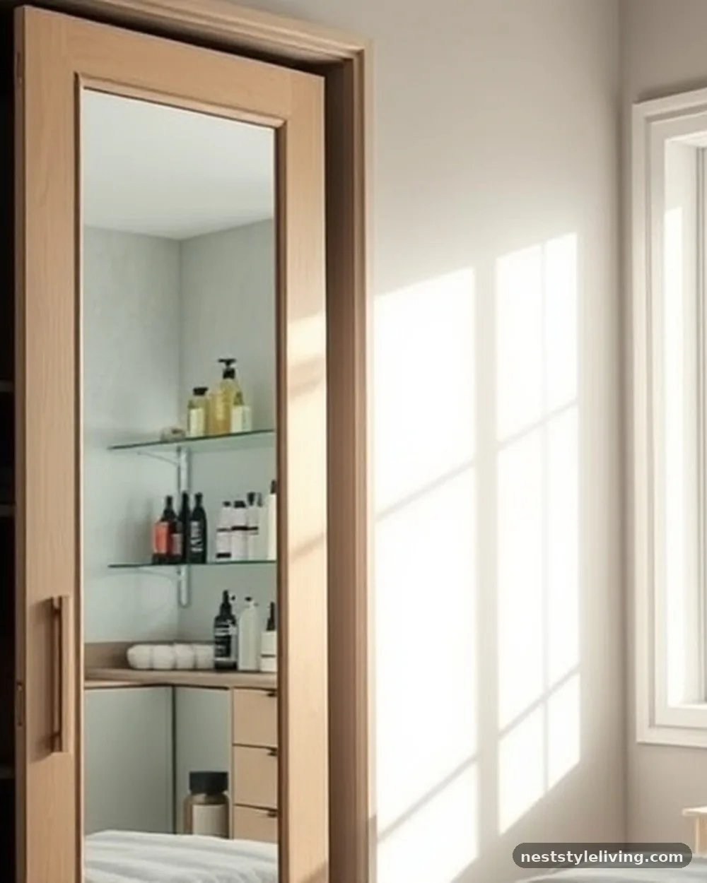 Mirror-Integrated Cabinet Doors - 18 Small Bedroom Vanity Ideas That Maximize Space
