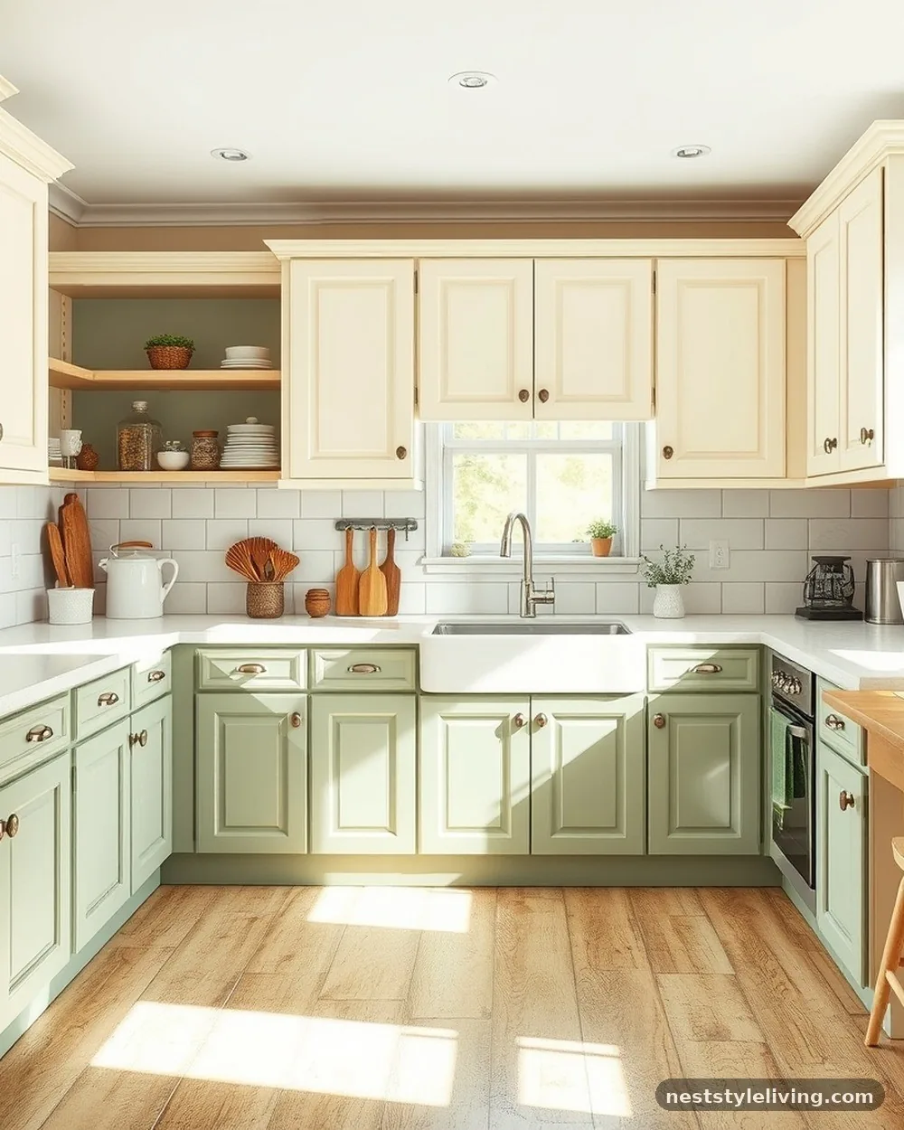 Sage Green and Creamy Off-White - 22 Two Tone Kitchen Cabinet Ideas to Try at Home