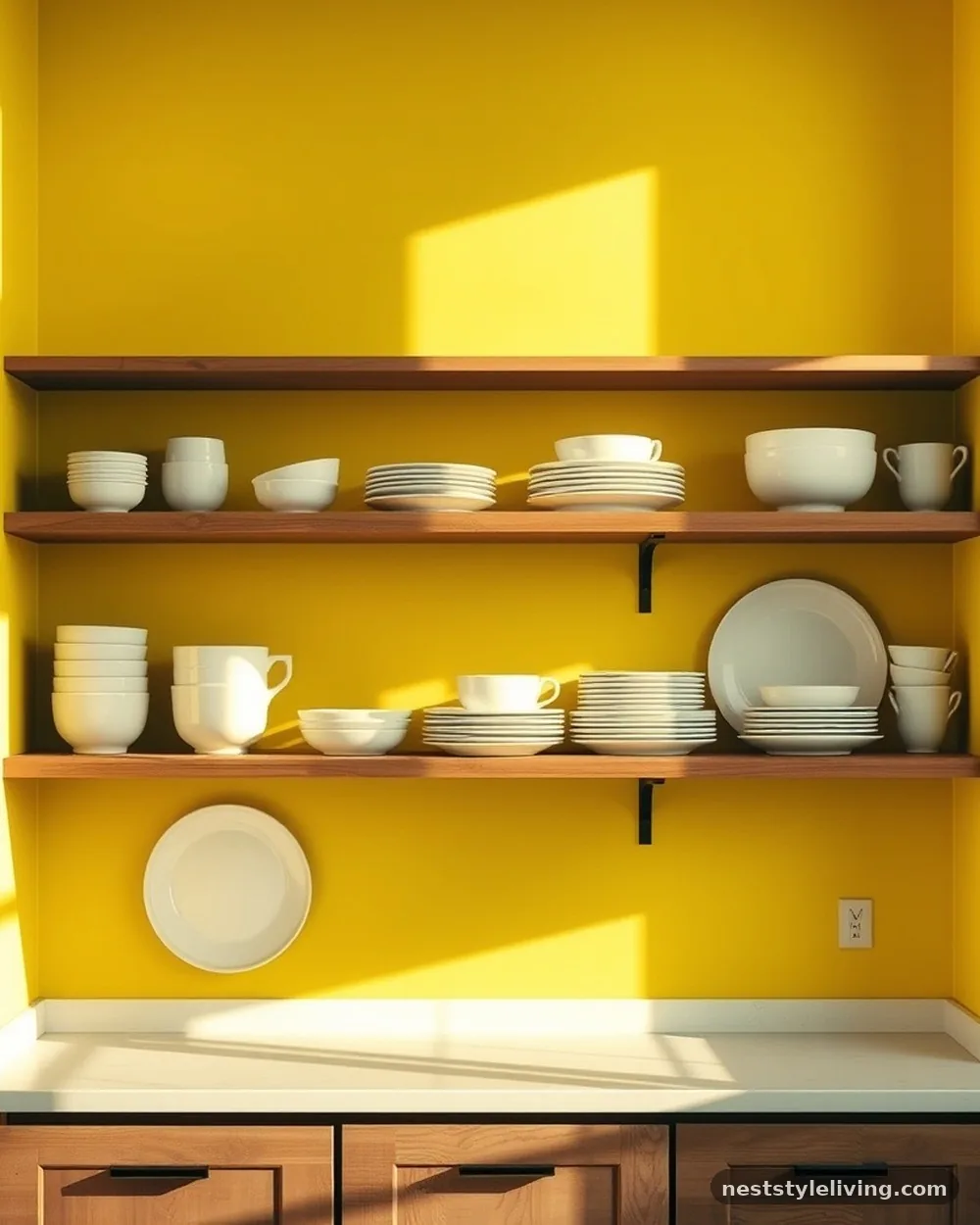 Sunny Yellow Interior Shelving - 15 Colorful Kitchen Ideas That Make Your Space Pop