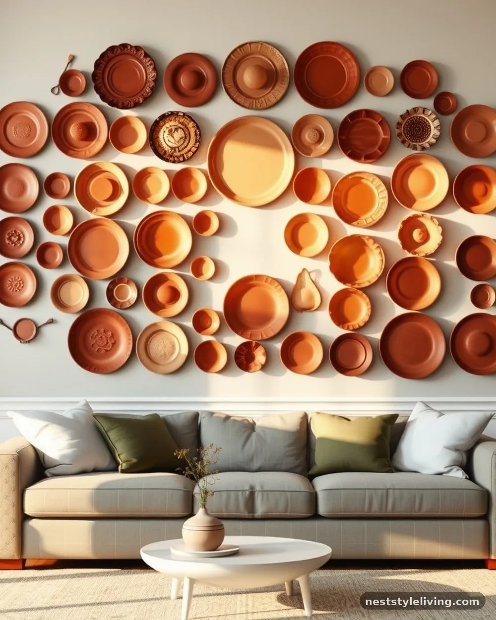 Terracotta Wall Accents - 22 Boho Living Room Ideas That Look Designer Approved