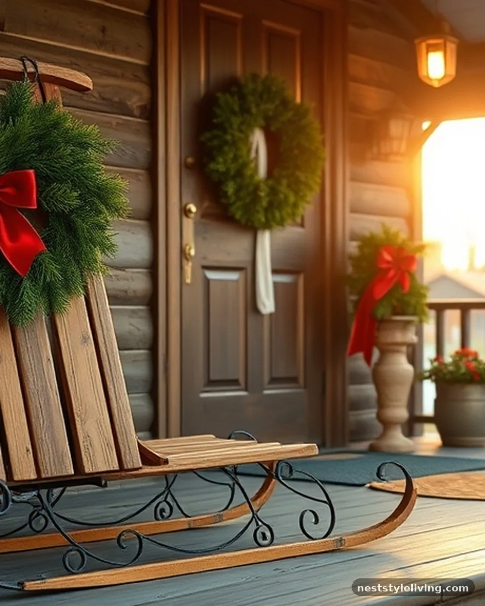 Vintage Sleigh Accents - 19 Christmas Front Porch Decor Ideas to Wow Guests
