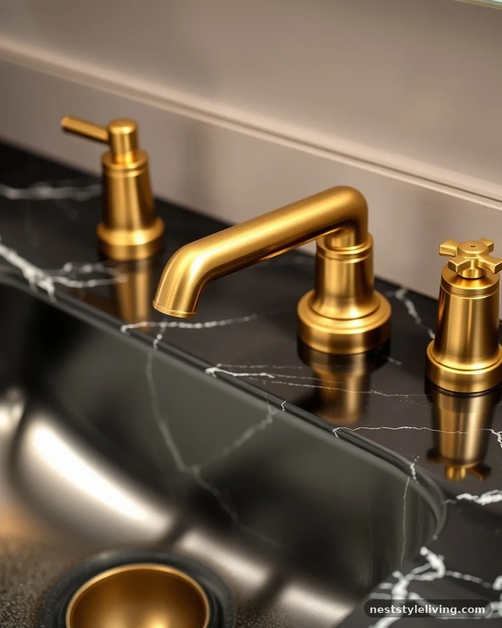 Brushed Gold Faucet Accents - 21 Dark Moody Bathroom Ideas for a Dramatic Look