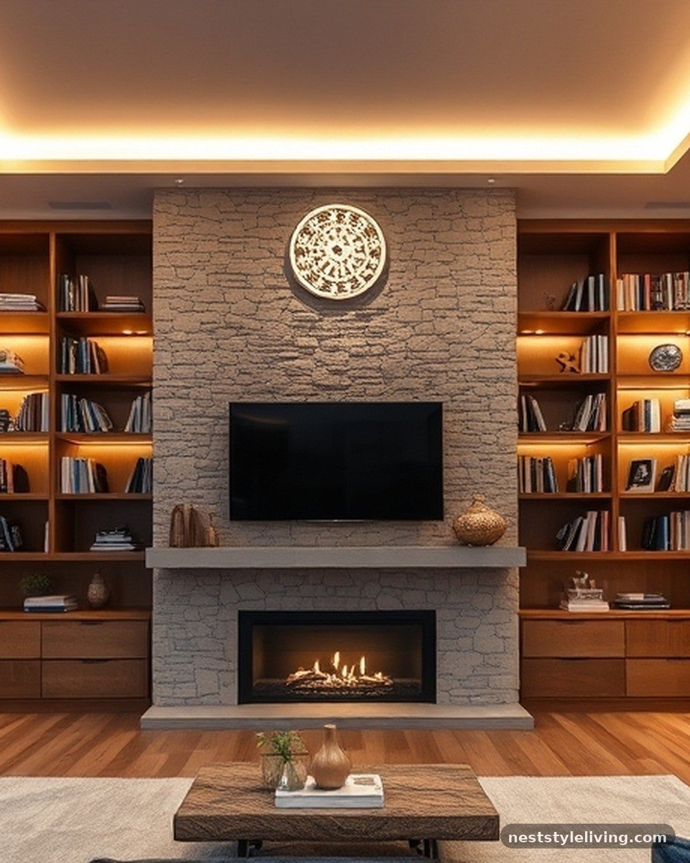 4. Built-in Bookshelves with Integrated Lighting