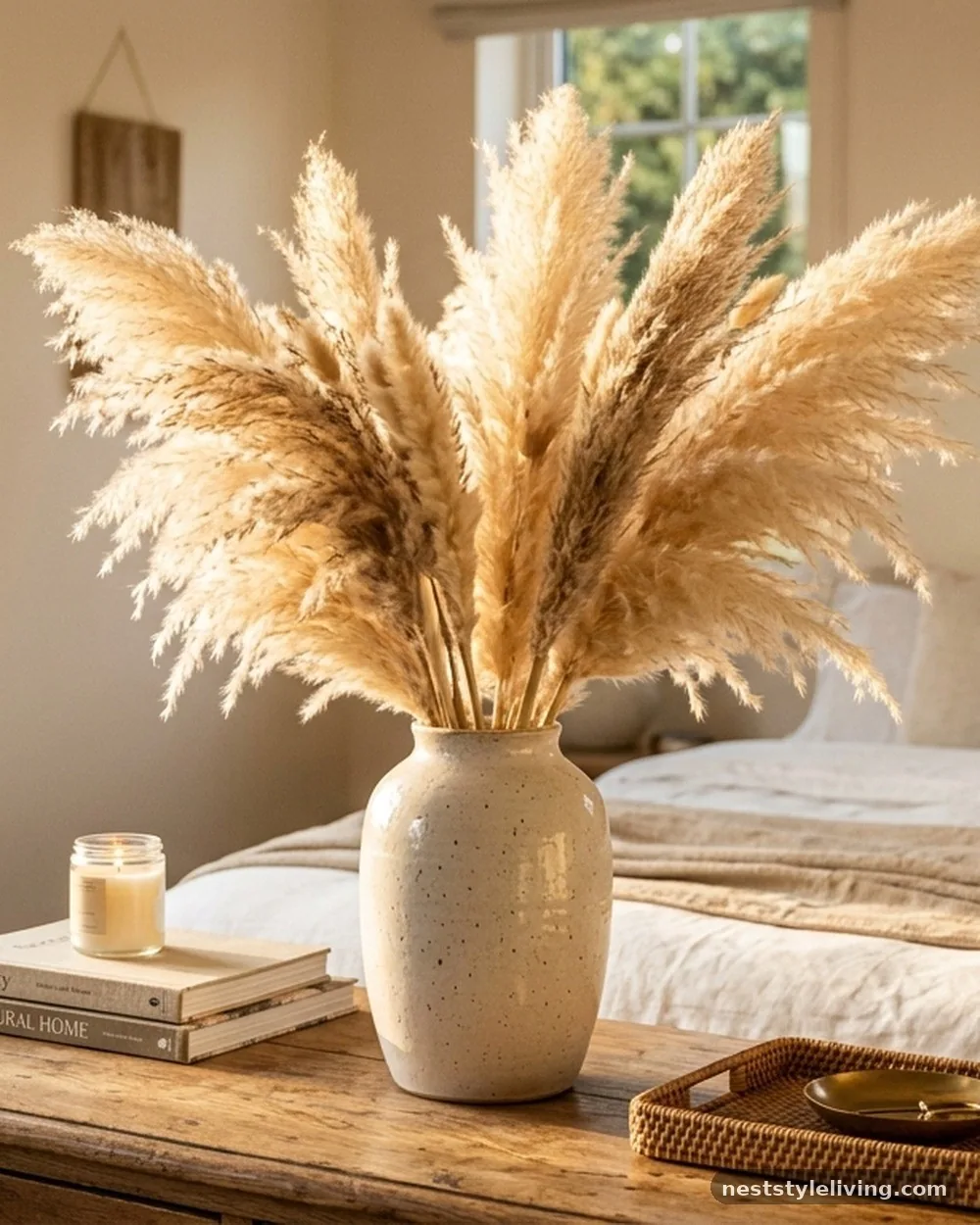 Dried Pampas Grass Arrangements - 18 Earthy Boho Bedroom Ideas for a Calm Cozy Retreat