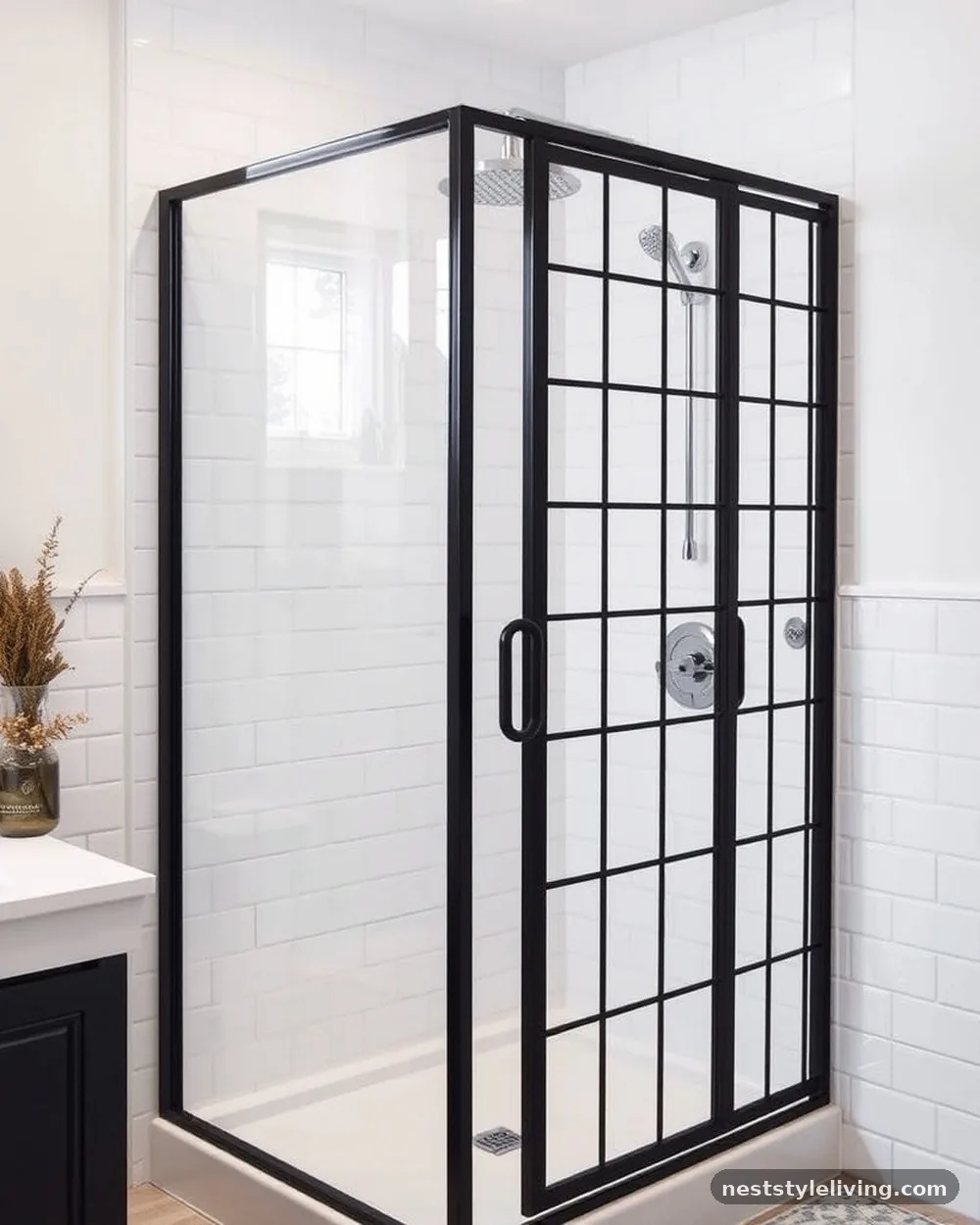 Framed Black Crittall-Style Shower Screen - 14 Black and White Bathroom Ideas That Look Timeless