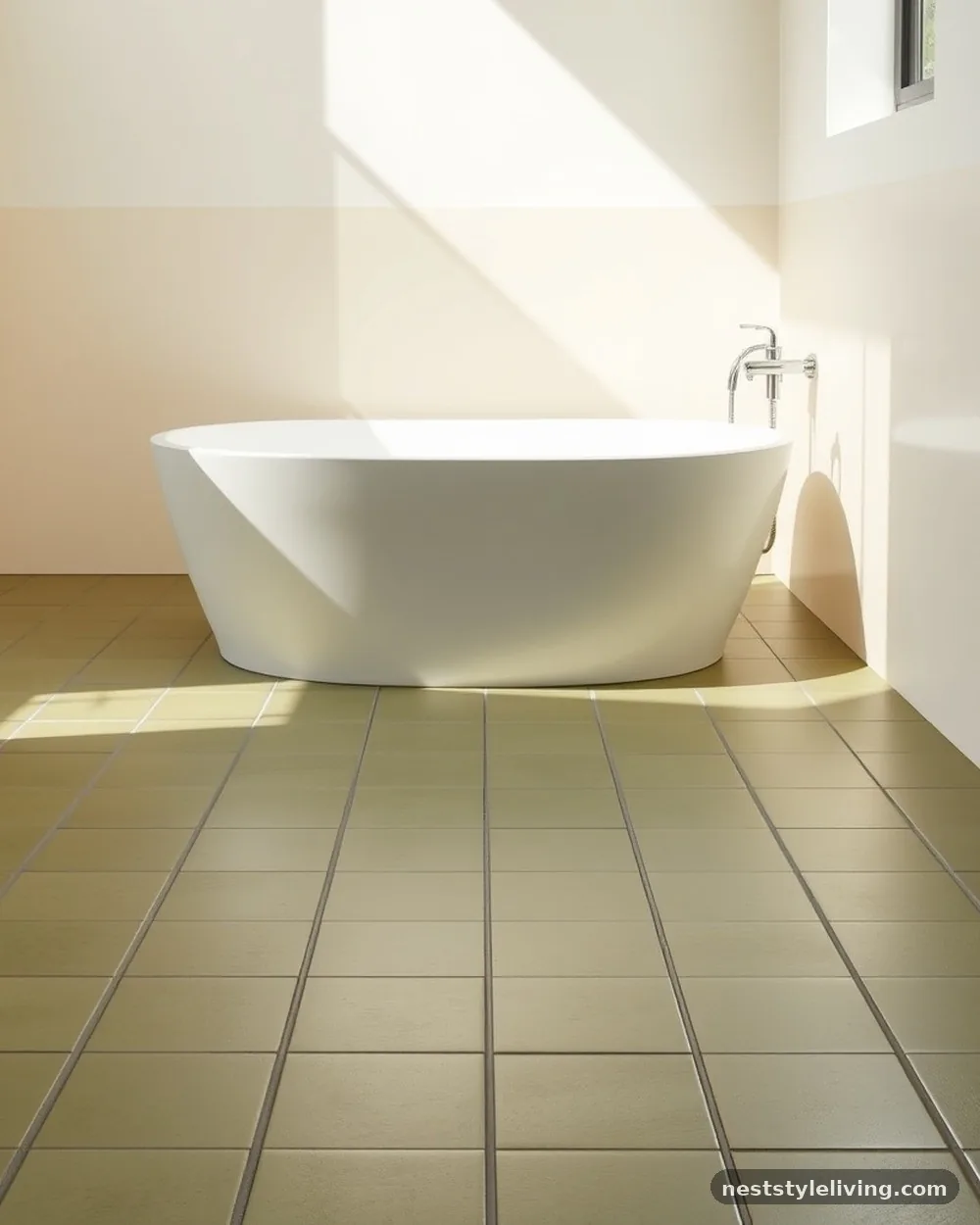 Matte Olive Ceramic Floor Tiles - 22 Green Bathroom Ideas for a Fresh, Serene Space