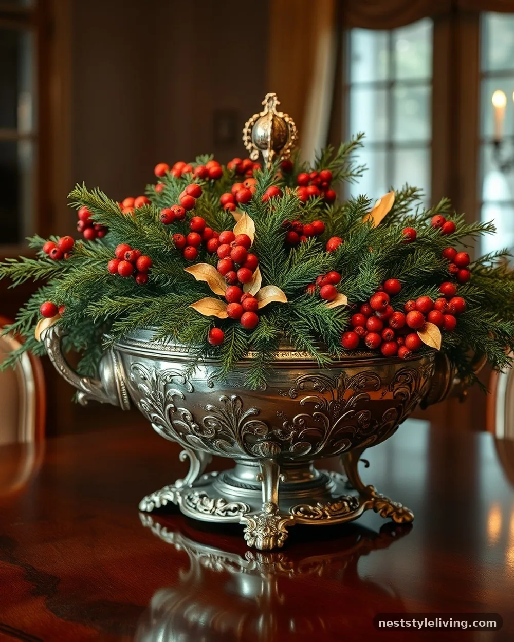 Oversized Antique Silver Tureen - 17 DIY Christmas Centerpieces for a Bougie Holiday