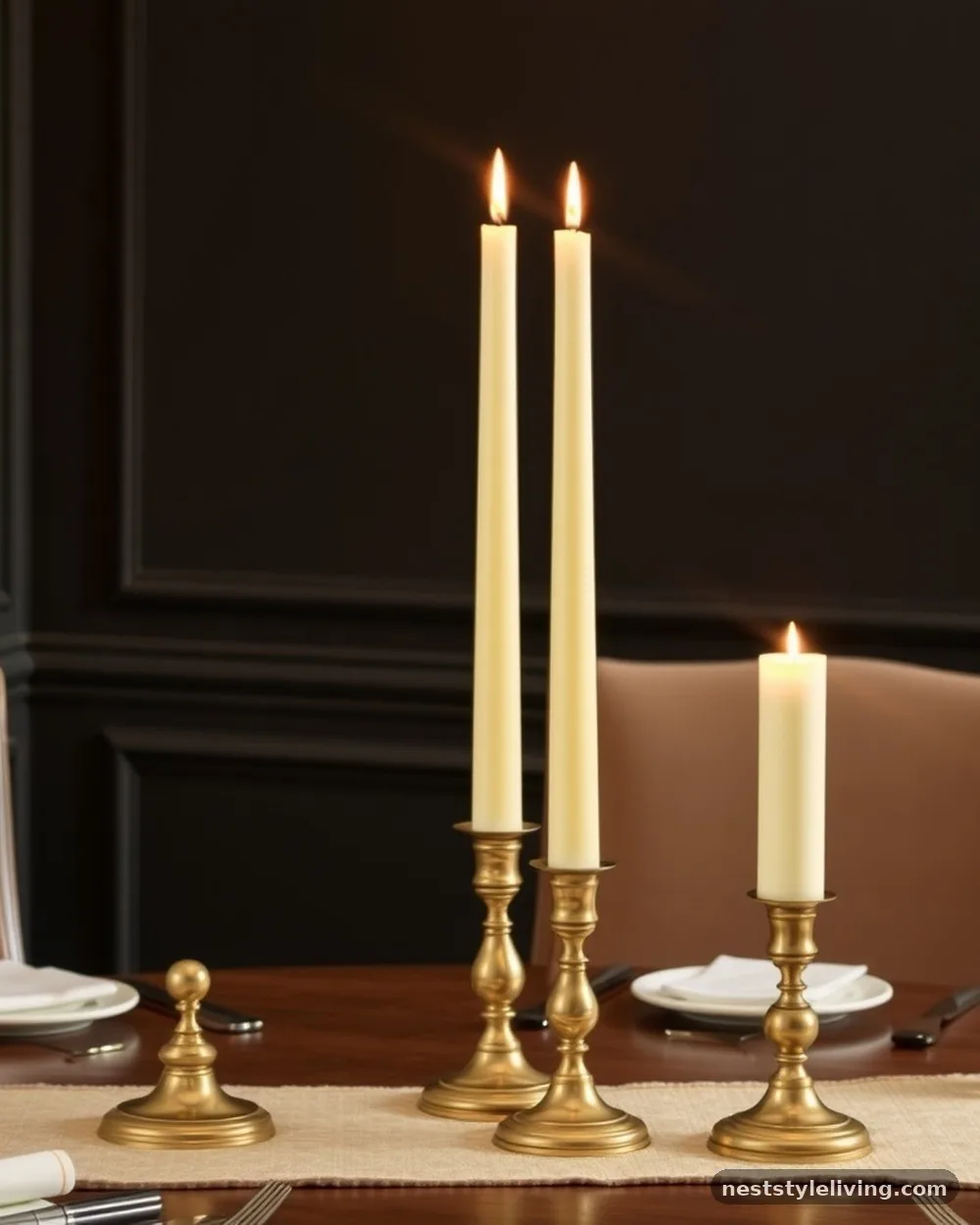 Oversized Taper Candles in Brass Holders - 18 Classy Christmas Decor Ideas That Look Expensive