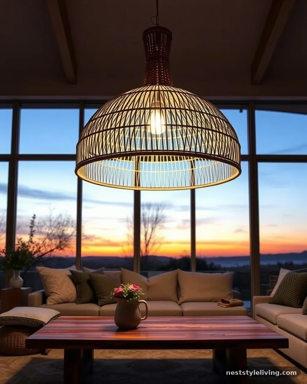 Rattan Pendant Lighting - 22 Boho Living Room Ideas That Look Designer Approved