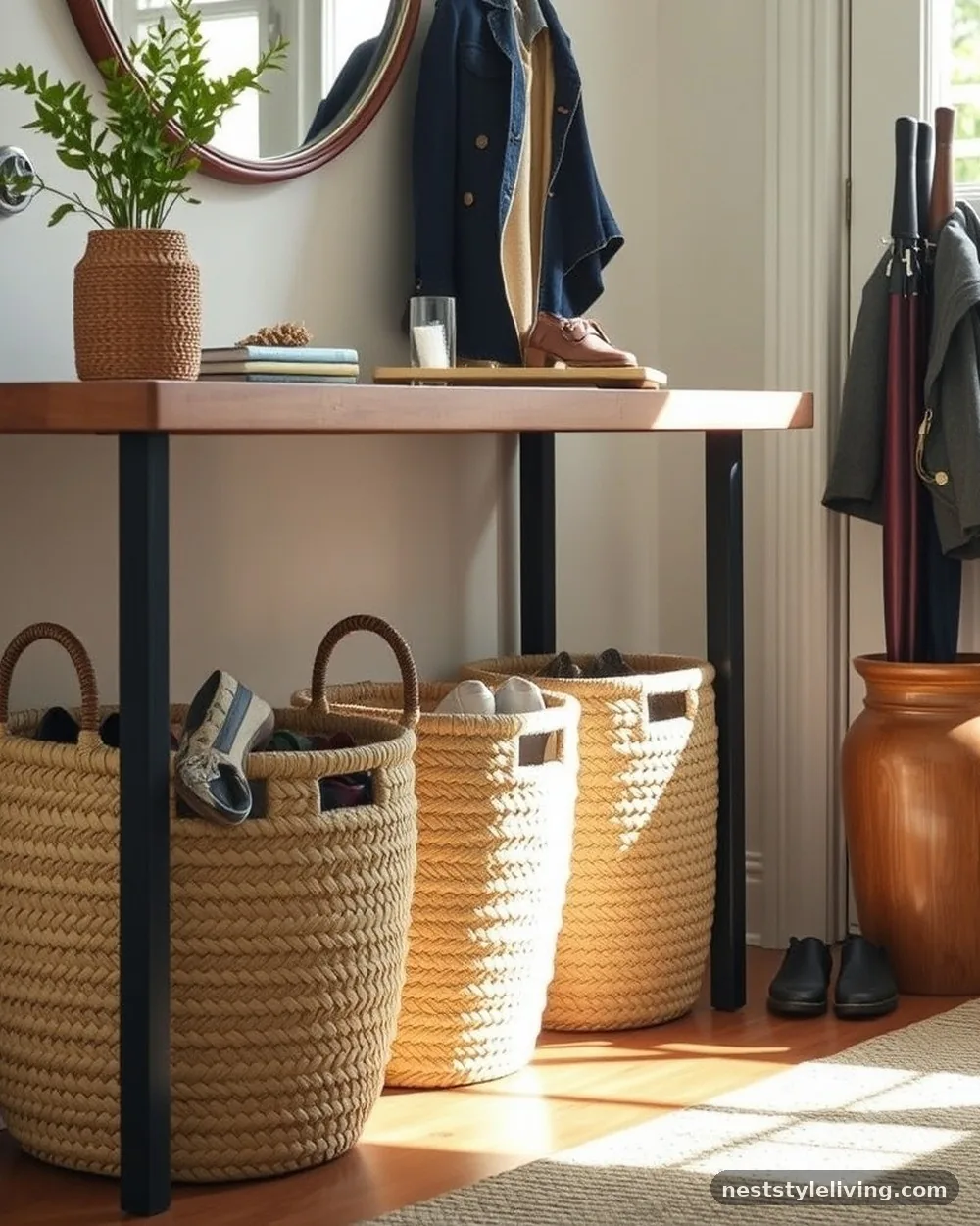 Woven Seagrass Storage Baskets - 17 Farmhouse Entryway Ideas That Welcome Guests in Style