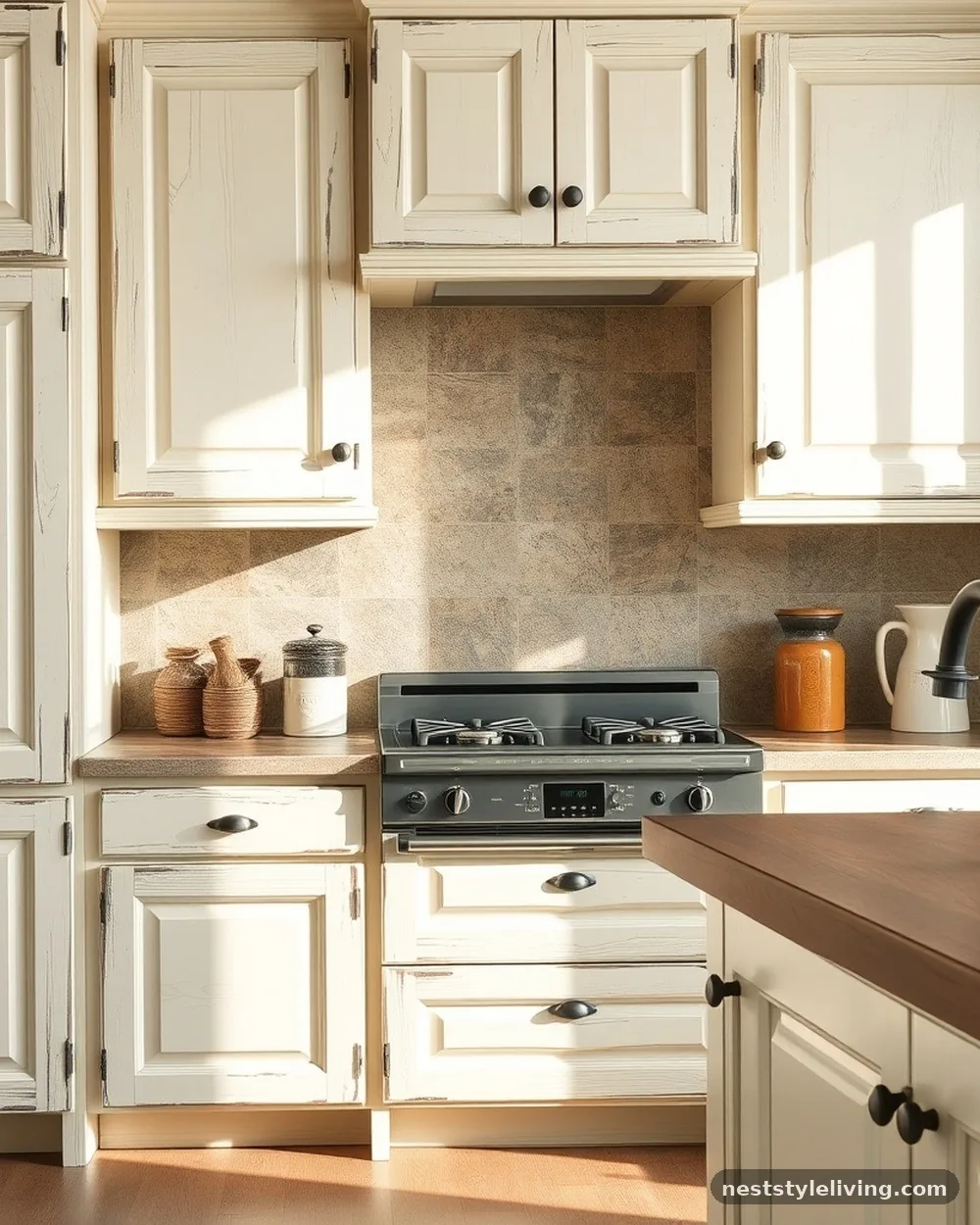 Distressed Cream Cabinetry - 16 Italian Tuscan Kitchen Ideas Full of Timeless Charm