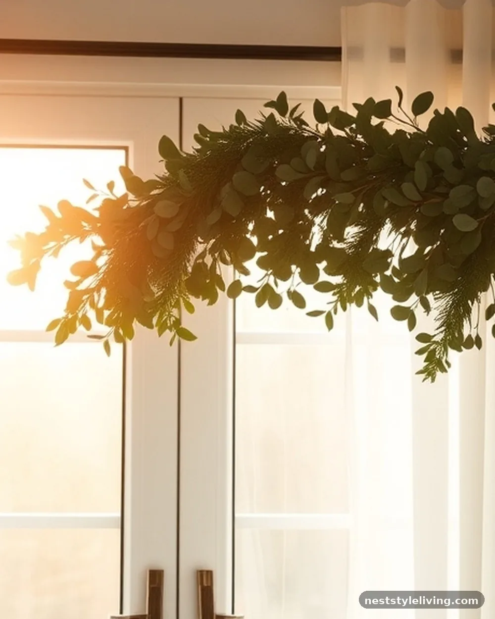 Eucalyptus and Pine Garland Over the Window - 17 Christmas Bedroom Decor Ideas for a Cozy Holiday