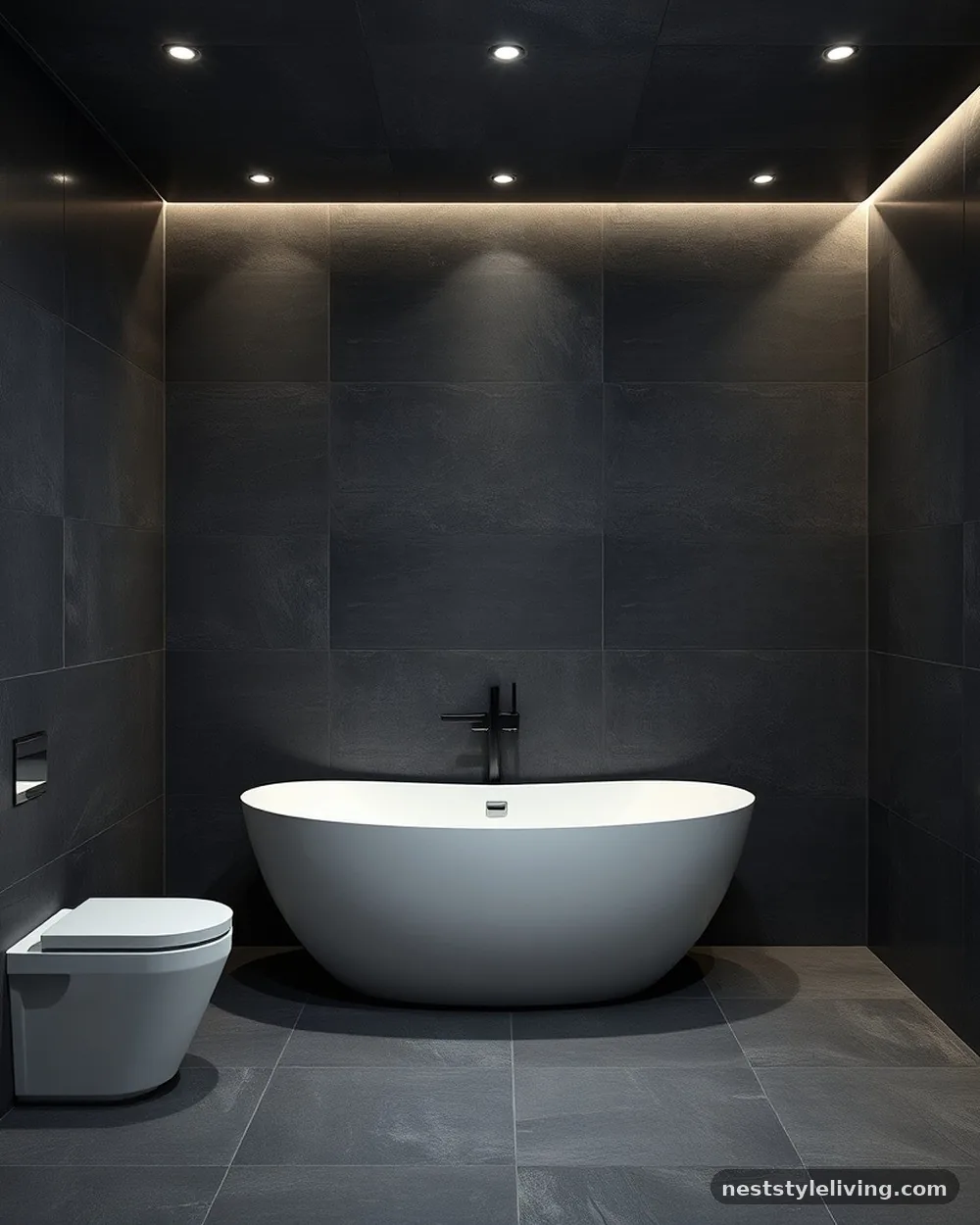 Floor-to-Ceiling Slate Tiles - 21 Dark Moody Bathroom Ideas for a Dramatic Look