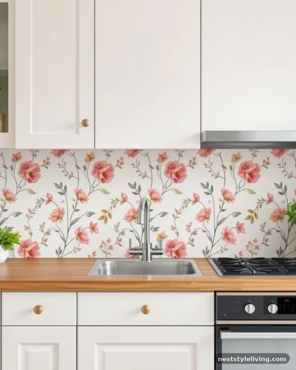 Floral Wallpaper Backsplash - 21 Retro Kitchen Ideas for a Stylish Vintage Look